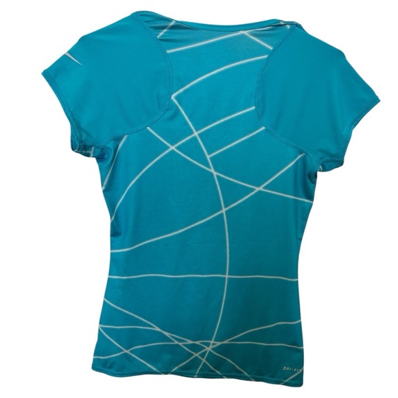 Nike Women's Teal & White line Geometric design Short Sleeve Tee Size XS - Picture 2 of 11